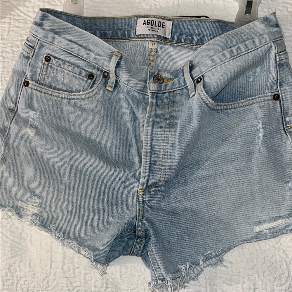 Agolde Blue Jean Shorts Distressed Raw Hem